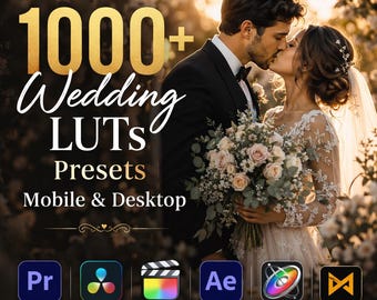 1000+ Wedding LUTs Lightroom Presets Bundle | Mobile & Desktop (.XMP, .DNG, .LRtemplate .Cube) | Cinematic, Luxury, Bright Wedding Pack