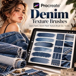 500+ Procreate Denim Texture Brushes | Jeans Fabric, Denim Patch Texture Brush Set, Textile Brushes for Procreate iPad