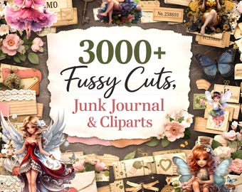 3000+ Fussy Cuts Junk Journal Bundle, Printable Vintage Ephemera, Fairy Clipart Pack, Planner Decor, Digital Papers, DIY Craft Kit