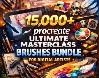15,000+ Procreate Brushes Mega Bundle, Digital Art Drawing Set, Watercolor, Tattoo, Anime, Sketching, Oil Painting, Ink Pens, Pencil Stamps