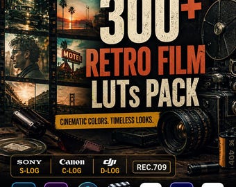 300+ Cinematic Film LUTs Bundle | 90's Inspired Color Grading | BMD Film, Alexa Log-C, Sony S-Log, Canon C-Log, DJI D-Log | Rec.709 LUTs