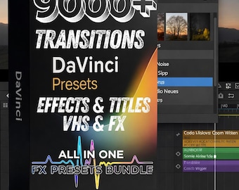 Ponad 9000 elementów DaVinci Resolve | Ulepsz filmy za pomocą profesjonalnych przejść, tytułów, LUT-ów, efektów, ustawień wstępnych i animacji – pakiet Super Creator