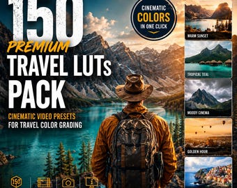 150 Premium Travel LUTs Pack | Cinematic Video Presets for Travel Color Grading