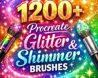 Procreate Glitter & Shimmer Brushes Bundle | 1200+ 3D Metallic Gold Neon Sparkle Chrome Texture Brushes for iPad