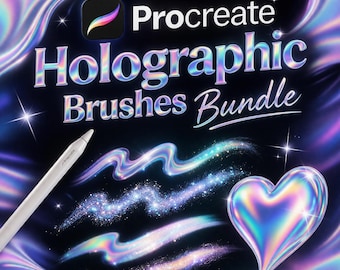 Holographic Procreate Brush Set | Glow & Shine Effects | Rainbow Iridescent Texture Brushes