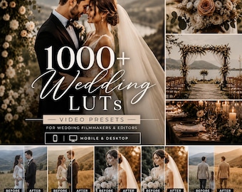 1000+ Wedding LUTs & Lightroom Presets Bundle | Mobile / Desktop (.XMP, .DNG, .LRtemplate .Cube) | Cinematic, Luxury, Bright Wedding Pack