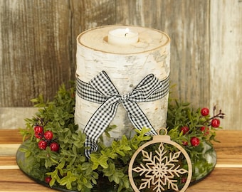 Authentic white birch log tealight candle holder