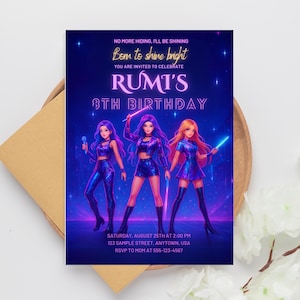 KPOP Demon Hunters Birthday Invitation, Kpop Anime Invite, Huntrix Invitation, Editable Canva Template, Printable Birthday Card for Kids