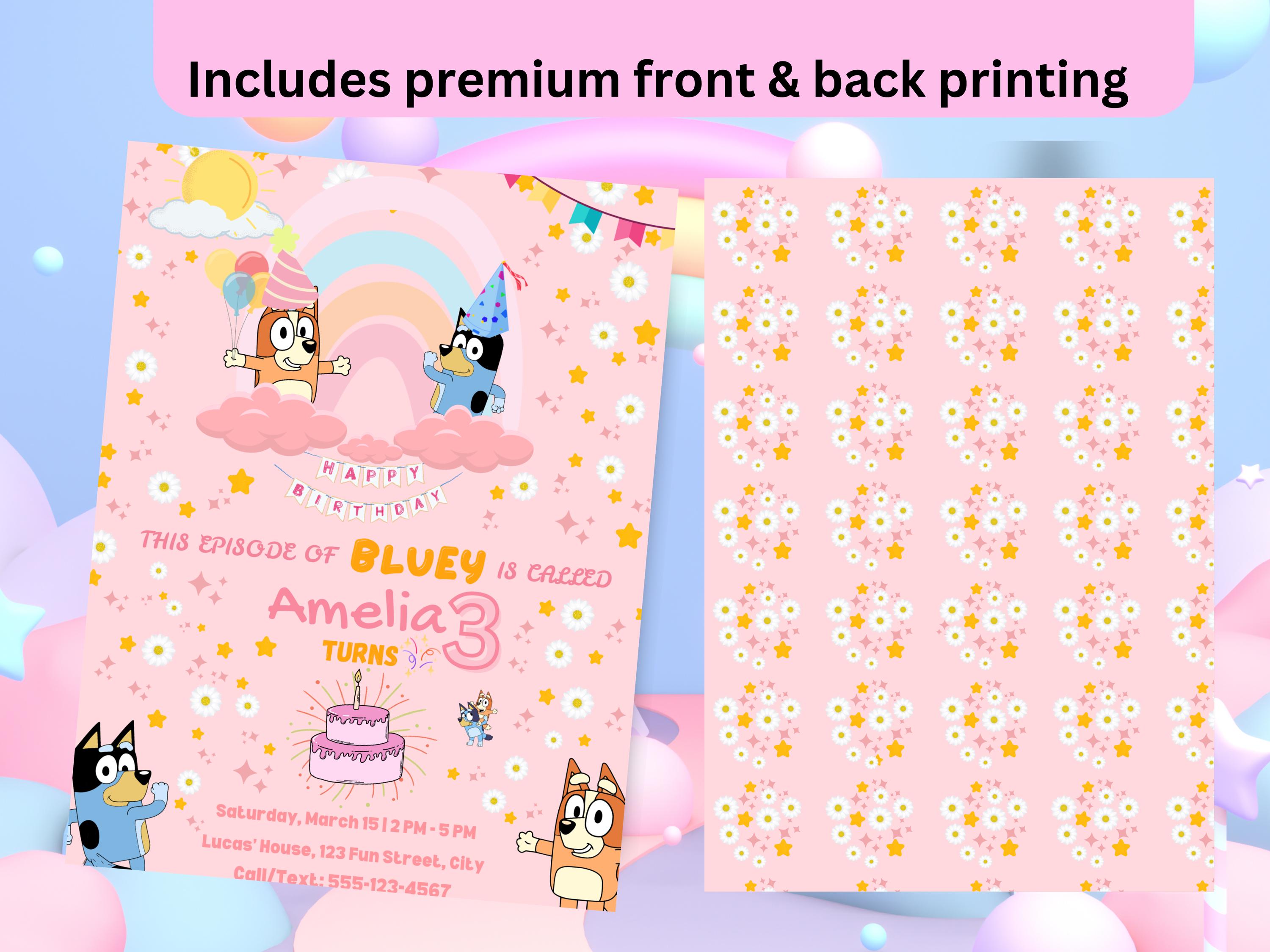 Bluey birthday invitation, Canva Editable with free thank you tag