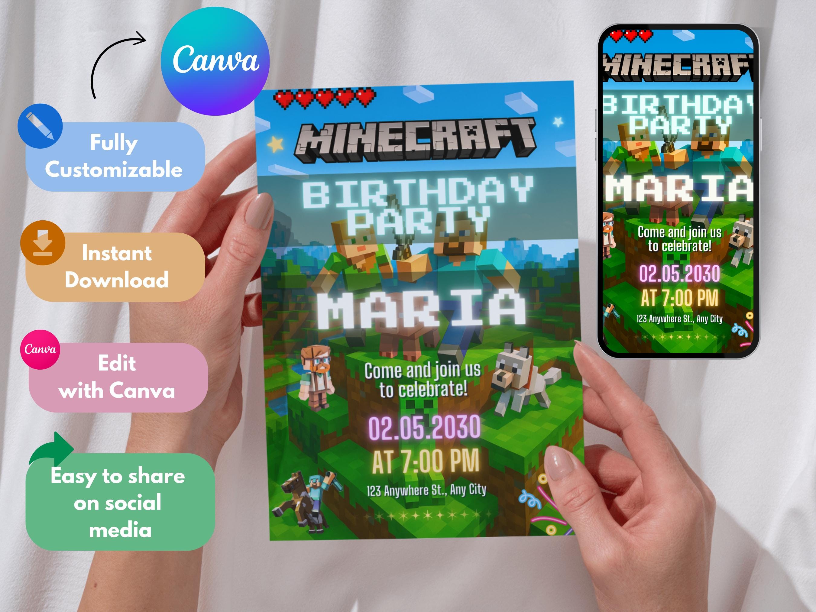 Minecraft Invitation - 2 Sizes