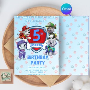 Puppy Patrol Birthday Invitation: Paw-ty Theme, Editable Template (Digital Download)
