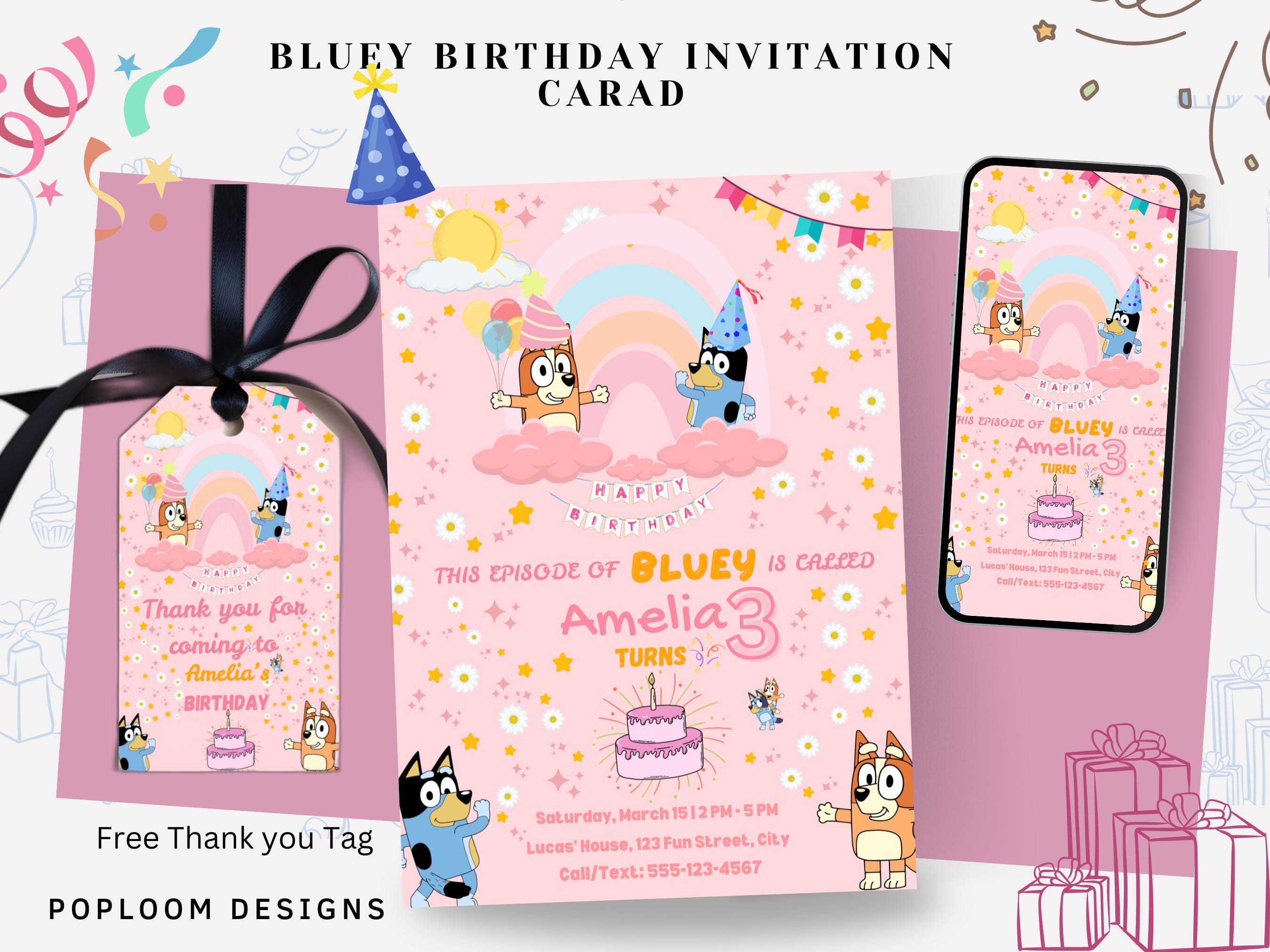Bluey birthday invitation, Canva Editable with free thank you tag