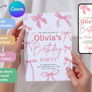 Rosa Thema Bogen Geburtstag einladen Rosa Bogen Geburtstag Bogen einladen Coquette Bogen Geburtstagskind-Geburtstag einladen Coquette Geburtstags-Einladung Cute BB3