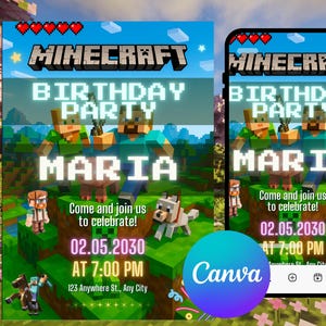 Minecrafter Invitation Template V5 for Birthday Party | Editable Printable Digital Invitation | Canva template | Instant Download