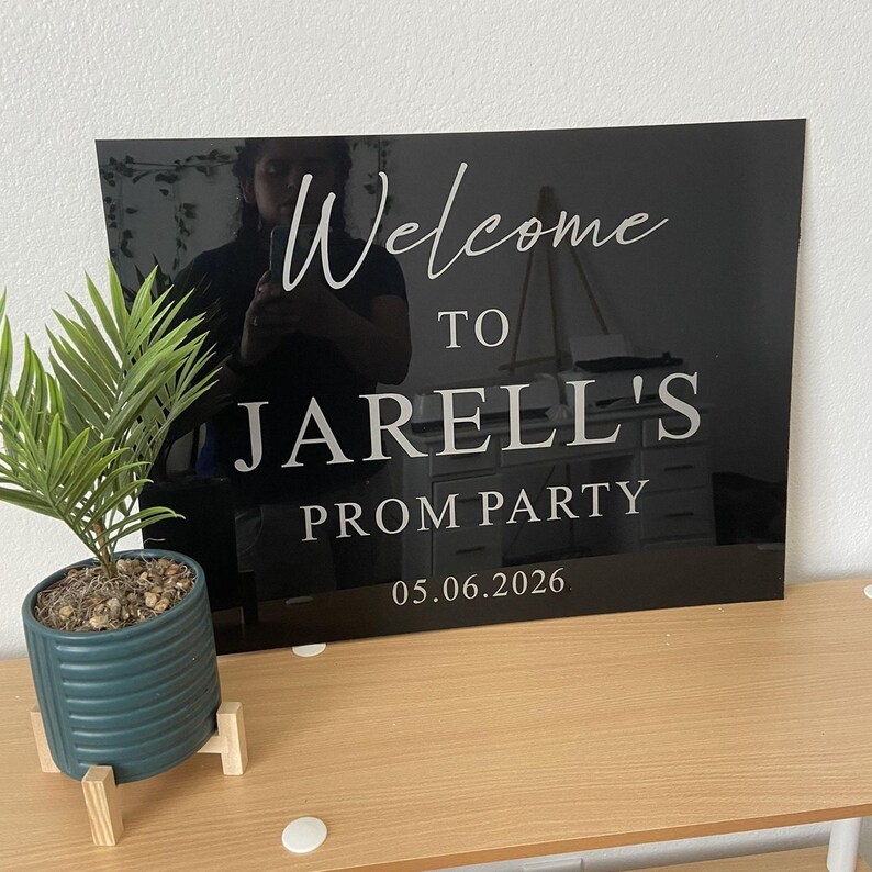 Rectangle Prom Sign Elegant White Acrylic Wedding Welcome Sign, Classic Black Wedding ...