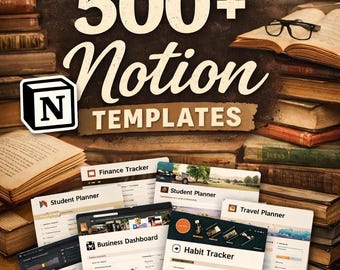 Bundel met 500+ Notion-sjablonen: productiviteitsplanners, trackers (digitale download)