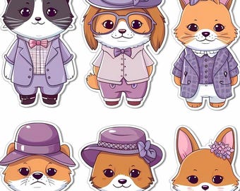 Stickers vriendelijke dieren: schattige geïllustreerde personages (digitale download)