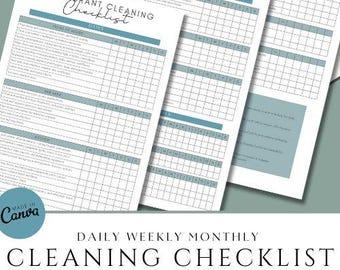 Sjabloon checklist schoonmaakrestaurant | Bewerkbare canvasdownload | Dagelijkse, wekelijkse maandelijkse schoonmaaktracker voor horecagelegenheden, SV02