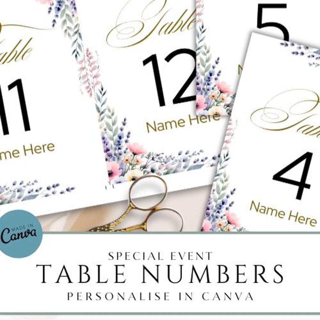 Group Table Modifiable Numéros de table fleurs sauvages et causerie de table | Modèle Canva ...
