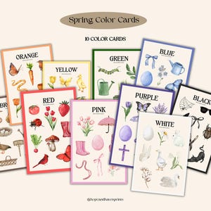 Spring Color Cards for Kids | Watercolor Montessori Color Flashcards | Printable Color Recognition Activity | Spring Learning Printable