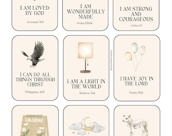 Bible Verse Affirmation Cards for Kids | Watercolor Affirmations | Christian-Printable Encouragement | Digital Download