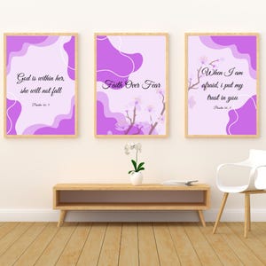 Purple Christian Wall Art 3pc | Bible Verse Digital Print| Christian Home Decor |Scripture Wall Art |Faith-Based Printable |Instant Download