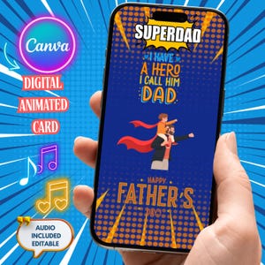 Father’s Day E-Card,  Father&#39;s Day,  Animated  Father&#39;s Day,   Father&#39;s Day Card,  Father,   Digital Download | Editable in Canva, Video.