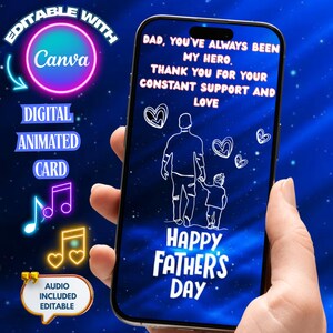 Father’s Day E-Card,  Father&#39;s Day,  Animated  Father&#39;s Day,   Father&#39;s Day Card,  Father,   Digital Download | Editable in Canva, Video.