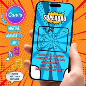 Cartão eletrônico para o Dia dos Pais, Dia dos Pais, Dia dos Pais animado, Cartão para o Dia dos Pais, Pai, Download digital | Editável no Canva, Vídeo.