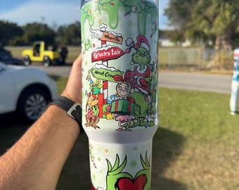 40oz Grinch Christmas Tumbler with Handle | The Grinch Schedule Mug | Max Cindy Lou Who Holiday Stanley Dupe | Large Festive Water Bottle