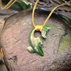 Shark Pendant - Olive Green Cord Nz Jade Greenstone Pounamu