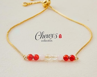 Sagittarius Crystal Bracelet: Carnelian, Rose Quartz, Citrine Gemstones adjustable crystal jewelry gifts