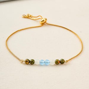 Gemini Energie Kristall Armband: Jadeit, Weiße Jade, Blauer Chalcedon, verstellbares Armband