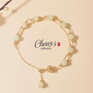 Zierliches Jade Charm Armband: 18K Vergoldetes Rosenarmband-Handgemachter Einstellbarer Perlenschmuck