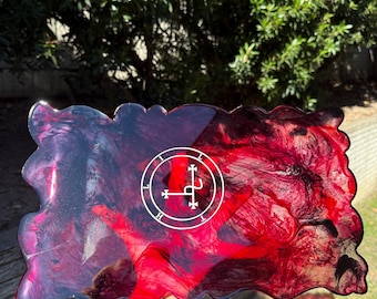 Lilith Altar Tray | Red & Black Resin Wavy Ritual Plate with Sigil of Lilith | Dark Goddess Decor, Shadow Work Tool, Occult Gift