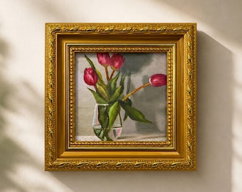 Original Oil Painting, Tulip Bouquet Wall Art, Floral Wall Art, Small Framed Art, Canvas Wall Art