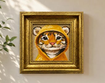 Original Oil Painting, Tiger Wall Art, Nursery Wall Decor, Framed Art, Canvas Wall Art