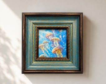 クラゲの絵画、キャンバスに描かれたオリジナルの油絵、オルガ