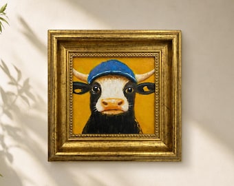 牛の頭蓋骨、キャンバスに油彩、額装済み、23×20インチ - Etsy 日本