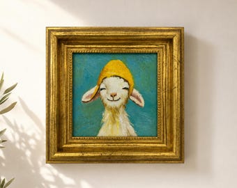 Original Oil Painting, Sheep Wall Art, Nursery Wall Decor, Framed Art, Canvas Wall Art