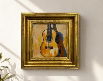 Original oljemålning, gitarrväggkonst, musikväggkonst, inramad konst, canvastavla