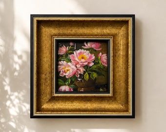 Original Oil Painting, Pink Peony Wall Art, Floral Wall Art, Framed Art, Canvas Wall Art