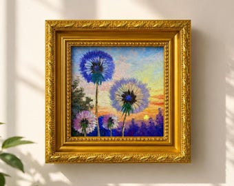 Original Oil Painting, Dandelion Wall Art, Floral Wall Art, Framed Art, Canvas Wall Art