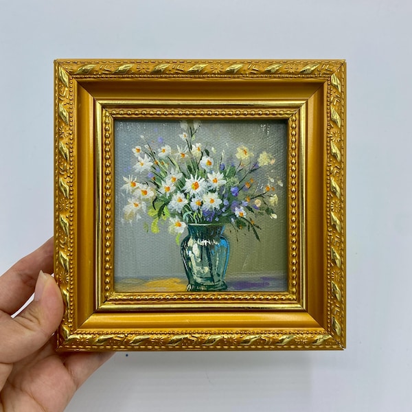 Oil Painting Original Art, Daisy Bouquet Wall Art, Floral Wall Art, Framed Art, Canvas Wall Art