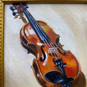 Original oljemålning, väggkonst för fiol, dekoration för musikrum, liten inramad canvastavla bild 4