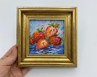 イチゴアート フルーツウォールアート イチゴの絵画 静物画 新聞アート