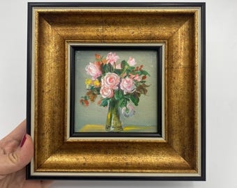 Oil Painting Original Art, Pink Roses Wall Art, Floral Wall Art, Framed Art, Canvas Wall Art