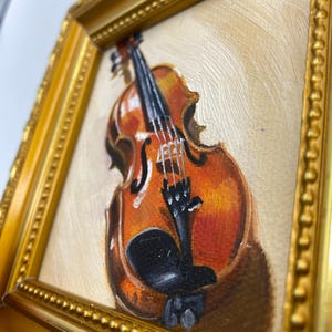 Original oljemålning, väggkonst för fiol, dekoration för musikrum, liten inramad canvastavla bild 5