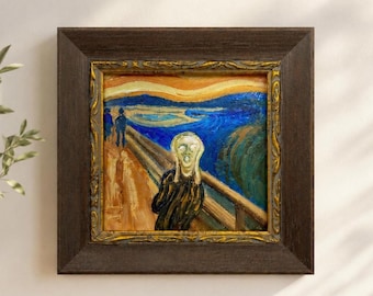 叫び - エドヴァルド・ムンクの手描き油絵複製、夕焼けの血のように
