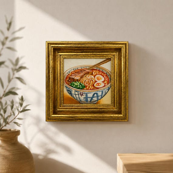 Original Oil Painting, Ramen Wall Art, Kitchen Wall Decor, Framed Art, Canvas Wall Art